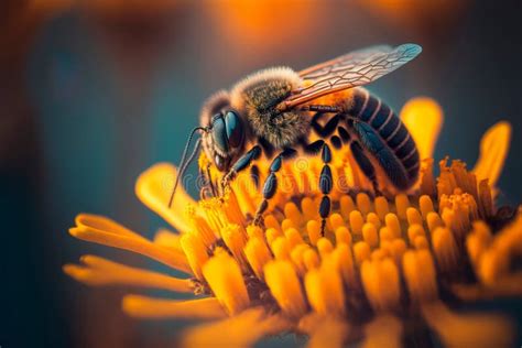Honey Bee Collecting Pollen On Yellow Flower Generative Ai Stock