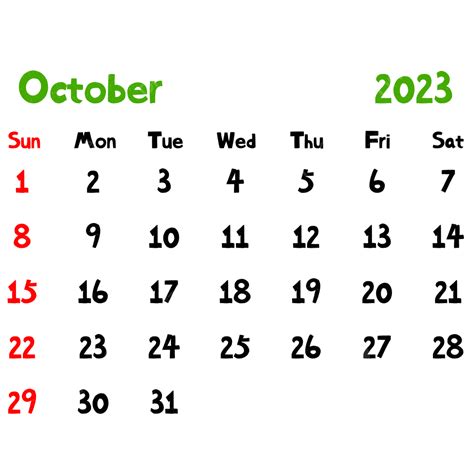 2023 Calendar October Green 2023 Calendar Calendar October Png And