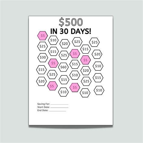 Money Saving Challenge Printable Save 500 In 30 Days Savings Etsy