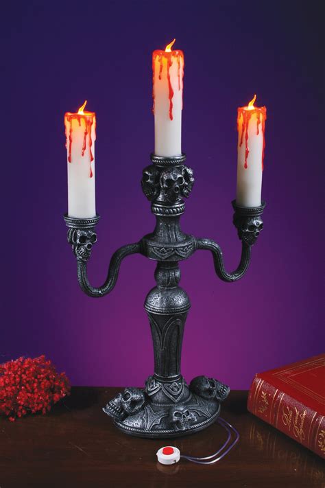 Scary Flickering Flame Candle Haunted House Led Skull Candelabra