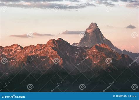 Rocky Mountains Peaks Sunset Landscape Stock Photo Image Of Journey