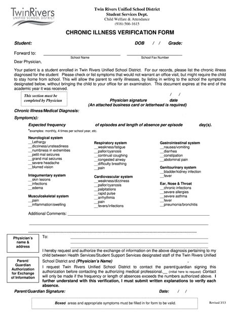 Chronic Conditions Printable Form Printable Forms Free Online