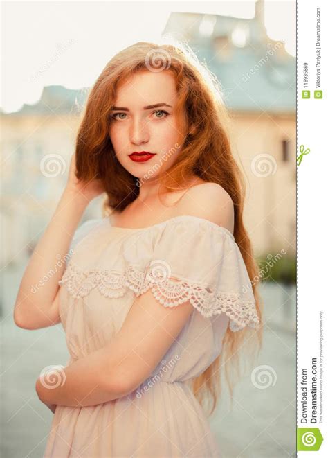 Closeup Portrait Of Adorable Red Haired Girl With Naked