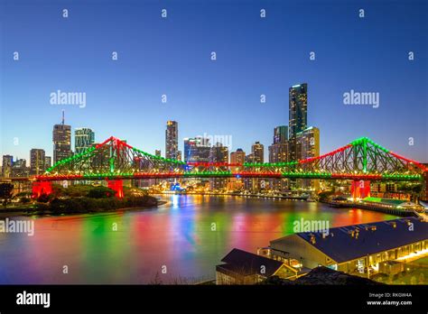 Brisbane With Story Bridge In Australia At Night Stock Photo Alamy