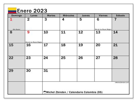 Calendario Enero 2023 Con Festivos Colombia Imagesee