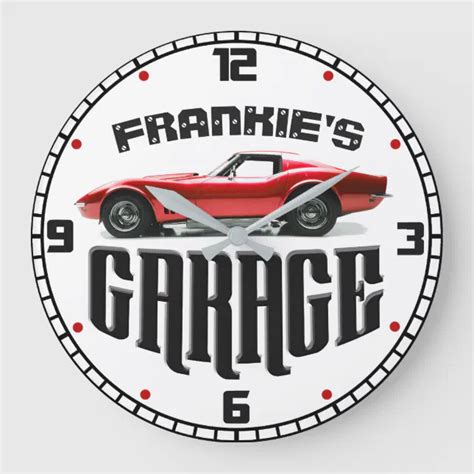 Personalized Your Name Chevy Corvette Car Garage Large Clock Zazzle