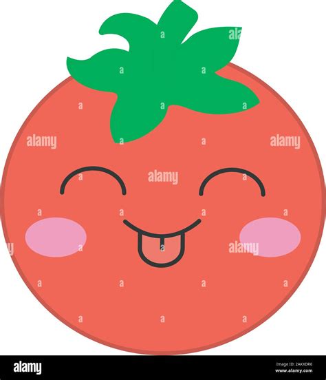 Tomato Cute Kawaii Vector Character Happy Vegetable With Smiling Face