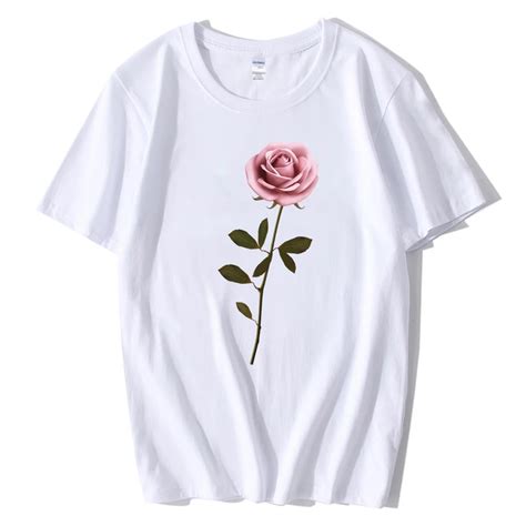 100 Cotton Summer Beautiful Rose Flower Printed Female T Shirt Women S