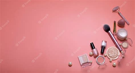 Premium Photo Pink Beauty Background With Facial Cosmetic Makeup Products Free Space For Text