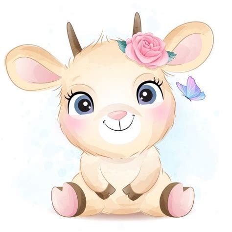 Premium Vector Cute Little Goat With Watercolor Illustration Arte