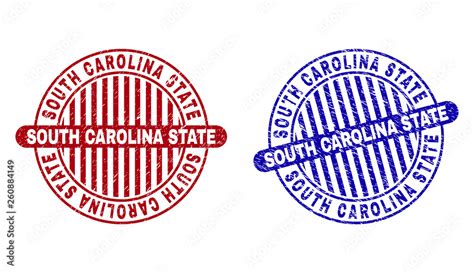 Grunge South Carolina State Round Stamp Seals Isolated On A White