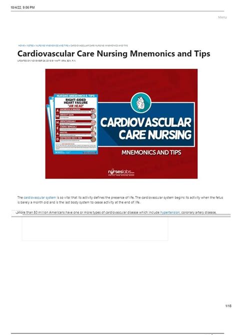 Cardiovascular Care Nursing Mnemonics And Tips Nursing Mnemonics
