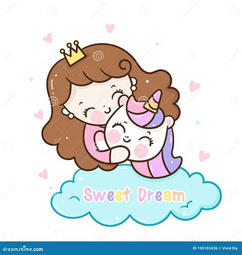 Flat Unicorn Fairy Cartoon Pony Child Vector Hug Princess Kawaii Girl