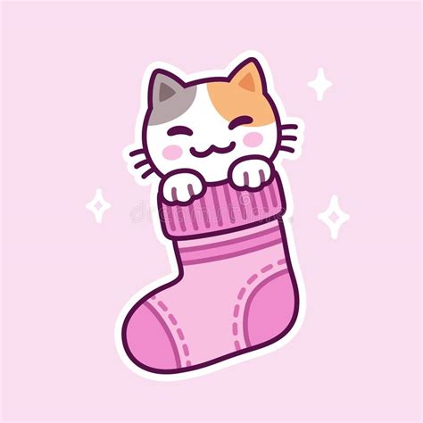 Cute Cartoon Cat In Sock Vector Illustratie Illustration Of Tekening