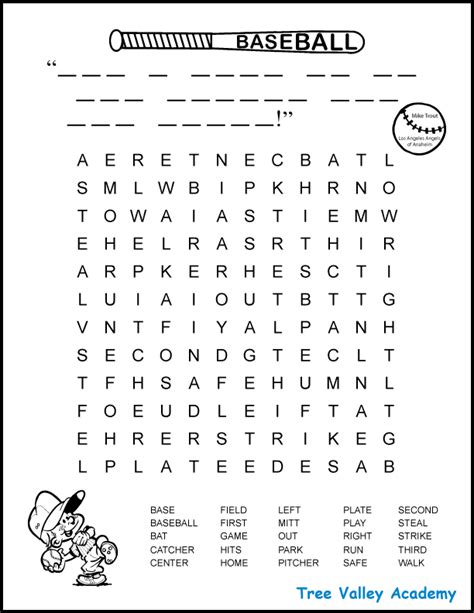 Free Printable Baseball Word Search For Kids