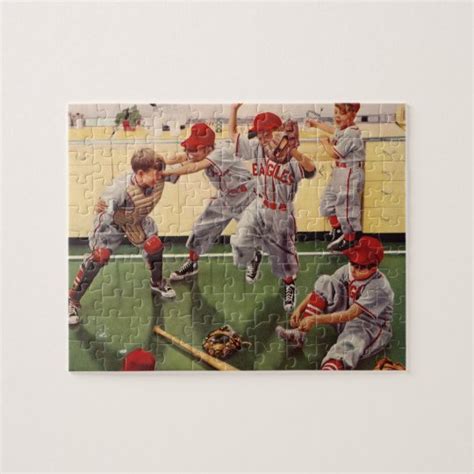 Vintage Sports Baseball Team Boys Roughhousing Jigsaw Puzzle
