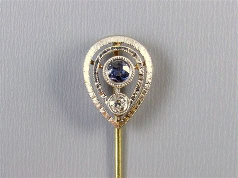 Vintage Art Deco 14k Gold And Platinum Diamond Sapphire Stick Pin