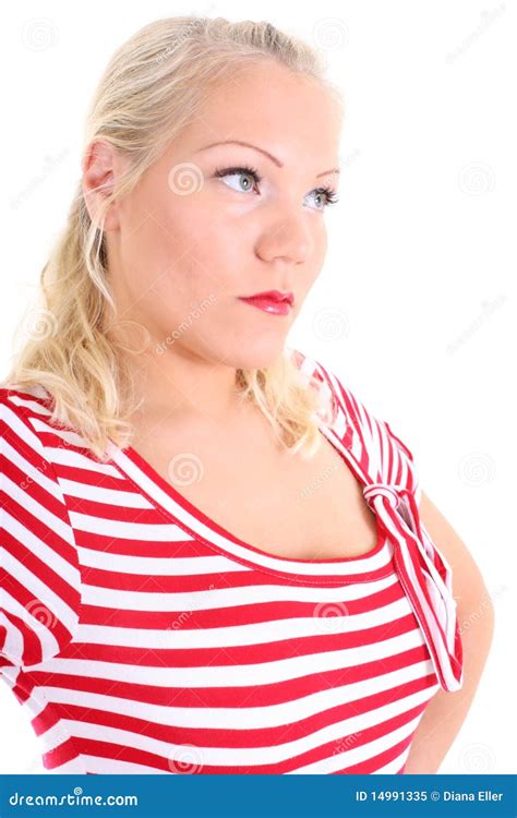 Portrait Of Blonde In Striped Dress Stock Image Image Of Stress Cute 14991335