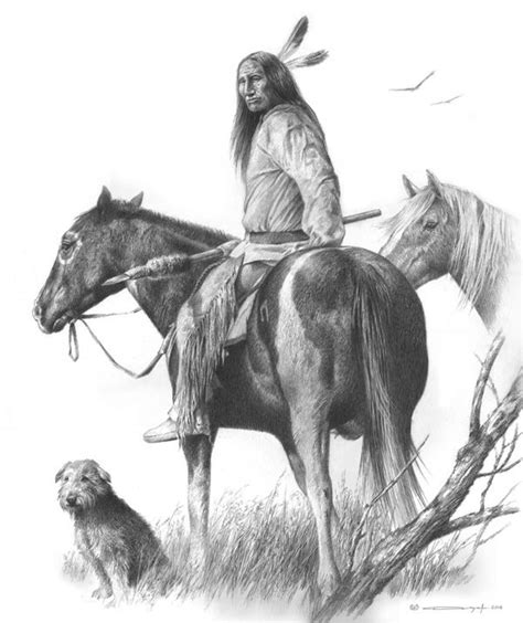 Indian On Horse Pencil By Denis Mayer Kp Western Art Wildlife