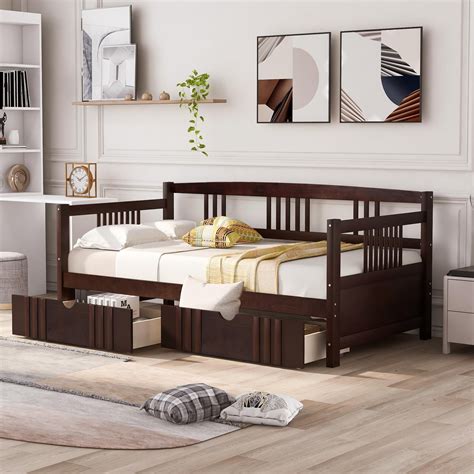 Arcticscorpion Twin Daybed Kids Wood Bed With Drawers On Casters For