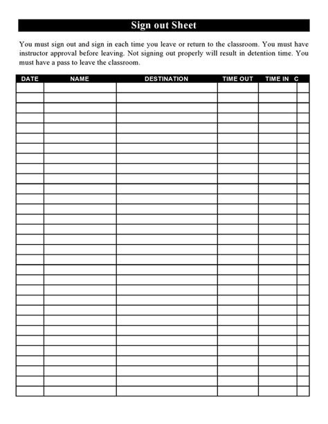 30 Printable Sign In And Sign Out Sheets Best Templates Sign Out