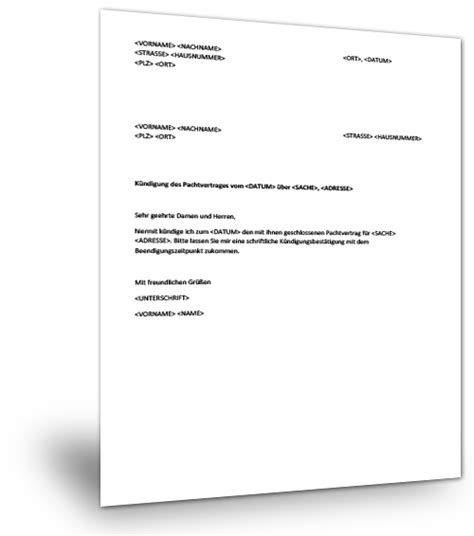 Kostenlose musterbriefe und kostenlose musterschreiben. Kündigung Pachtvertrag