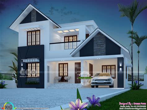 1850 Sq Ft 4 Bedroom Sloping Roof Home Plan Kerala Home Design And