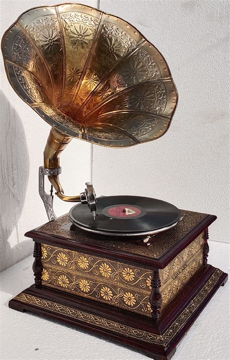 Buy HMV Antique Vintage Replica Gramophone Phonograph Wooden And Brass