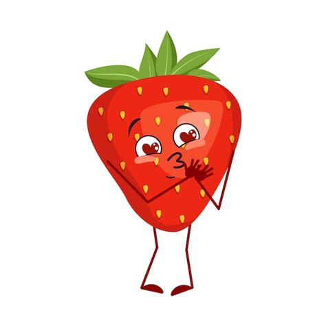 Premium Vector Cute Strawberry Character Falls In Love With Eyes Hearts Arms And Legs The