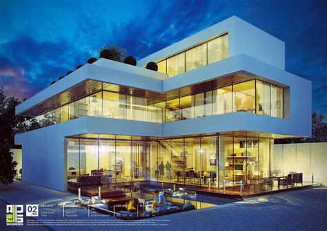 Ultra Modern Home Night Scene In Perspective View No1 Ultra Modern