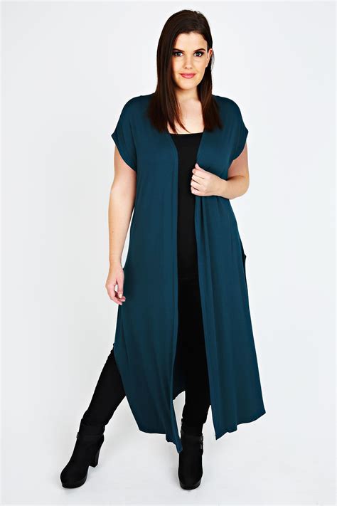 Teal Longline Maxi Cardigan Plus Size Shrugs Plus Size Cardigans