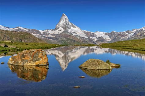 Alps Lake Landscape Matterhorn Nature Peak Reflection Rock Switzerland