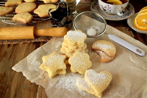 Shaped Shortbread Cookies Covered With Sugar Powder Stock Photo Image