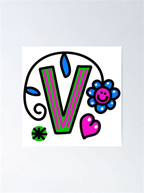 Letter V Abc Monogram Hand Drawn Colorful Alphabet Poster By