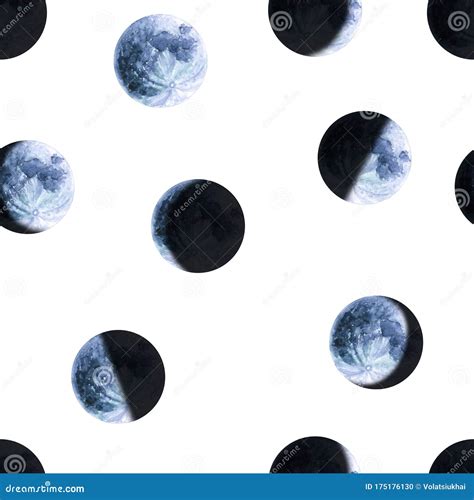 Seamless Pattern Of Watercolor Moon Phases Hand Drawn Illustration