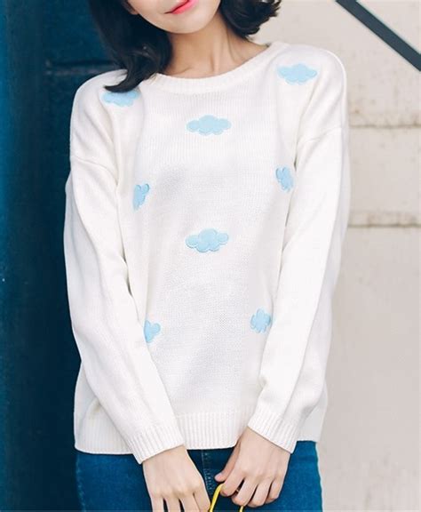 Sweet Patch Embroidery Clouds Sweater Knit · Harajuku Fashion · Online