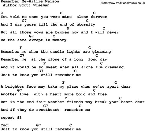Country Musicremember Me Willie Nelson Lyrics And Chords