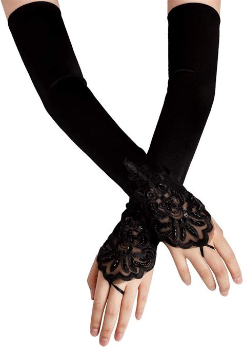 long satin retro style gloves for women 1920s dress up wedding opera evening party black