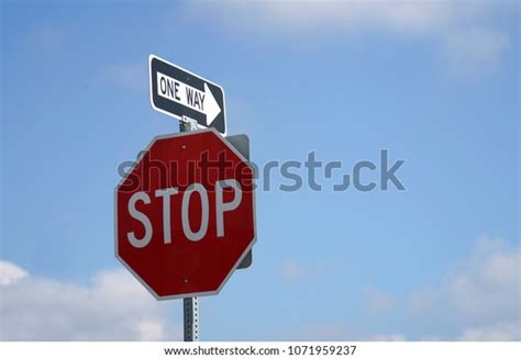 Stop Sign One Way Sign Sky Stock Photo 1071959237 Shutterstock