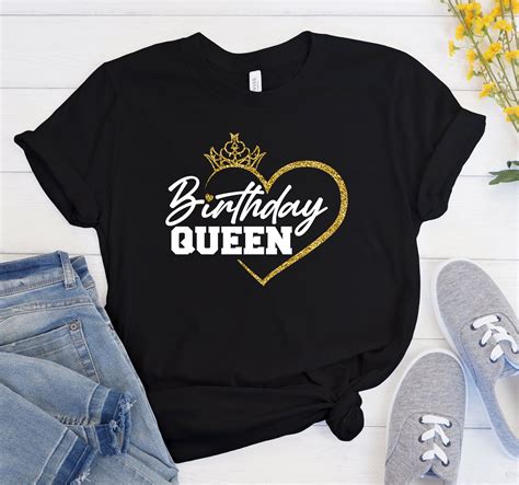 Birthday Queen Gold Crown Hearth T Shirt Adult Size Birthday Etsy