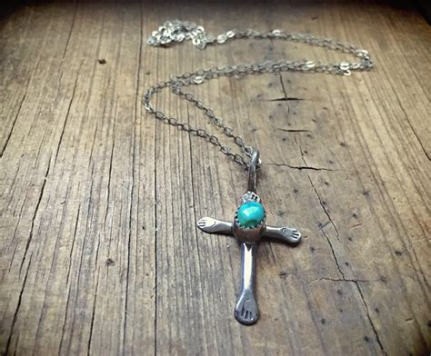 Vintage Silver Turquoise Cross Pendant Southwestern Jewelry Catholic Gift
