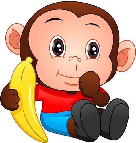 Premium Vector Cute Baby Monkey Cartoon Holding Banana