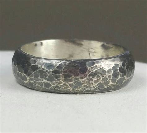 Rustic Wide Sterling Silver Ring Hammered Silver Band Domed 925 Silver