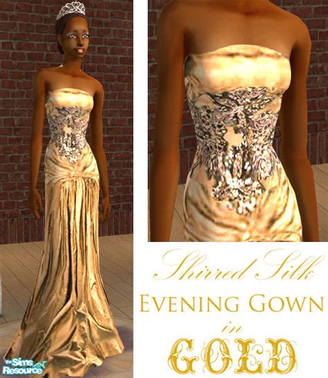 The Sims Resource Shirred Silk Evening Gown In Gold