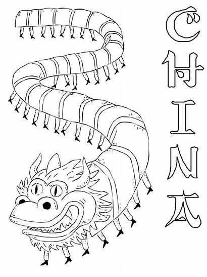 Coloring China Chinese Pages Dragon Map Flag