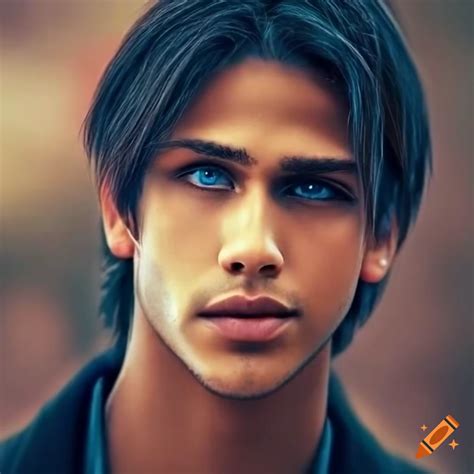 Portrait Of A Handsome Biracial Man With Blue Eyes