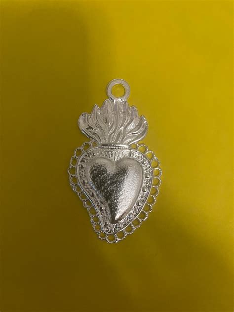 Ex Votos Charms Milagro Large Sacred Flaming Heart With Loops Etsy