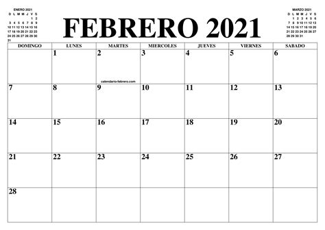 Calendario Febrero 2021 El Calendario Febrero Para Imprimir Gratis