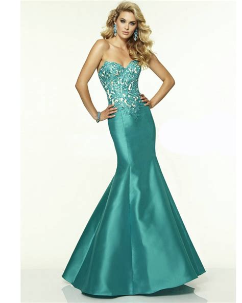 Satin Turquoise Dress Lace Sweetheart 2016 Fishtail Prom Dresses Long