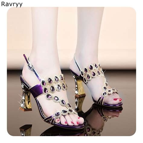 purple crystal sandals summer woman high heels bling bling rhinestone decor sexy pumps open toe